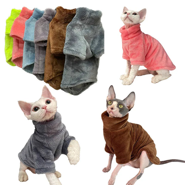 Warmer Rollkragenpullover mit Sphynx-Katze für kleine und mittelgroße